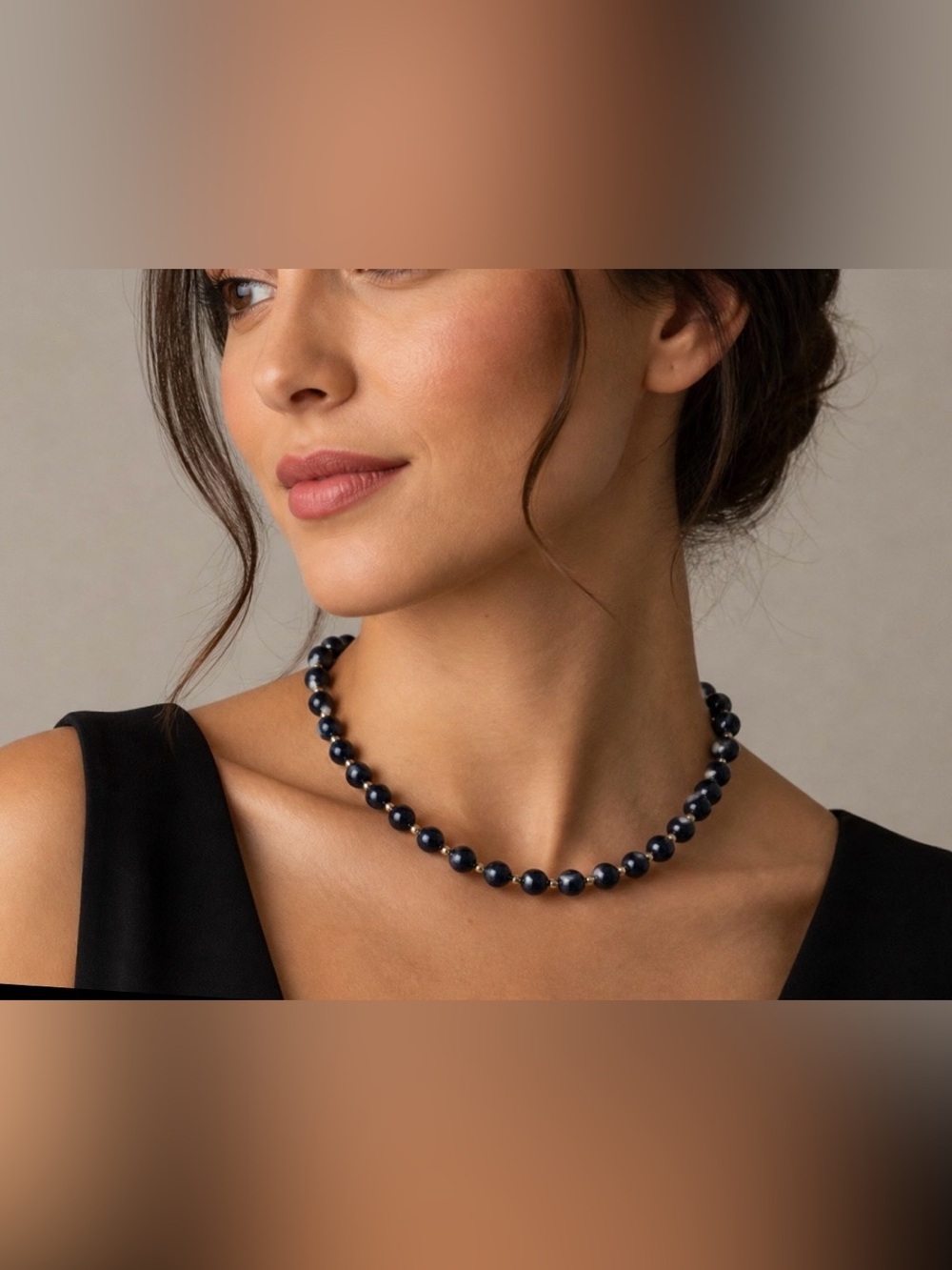 Monet Acrylic black and gold beaded necklace with hook clasp
